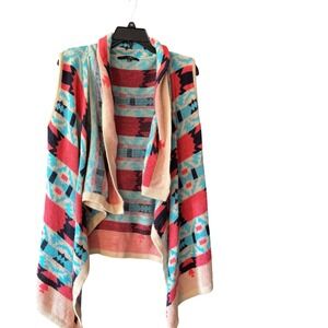 Bohemian Navajo Geometric Print Sleeveless Open Front Waterfall Vest Size S‎ EUC